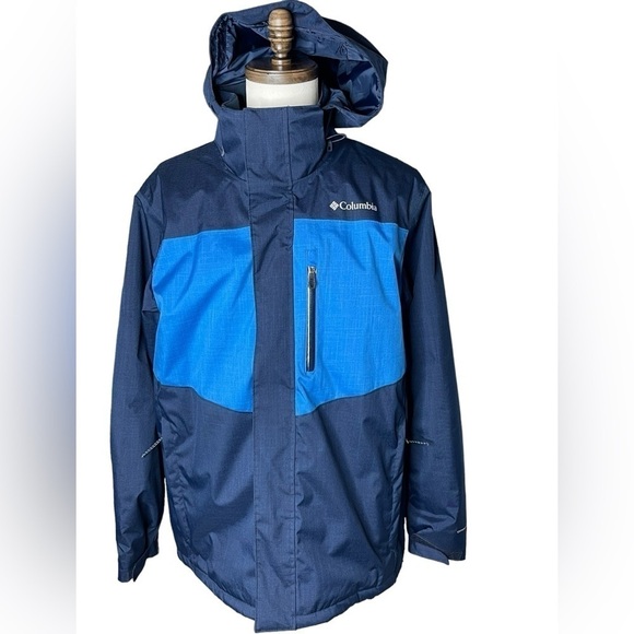 Columbia Omni-Tech Insulated Blue Jacket Zipper Snap Button Closure Size Large - Picture 1 of 16